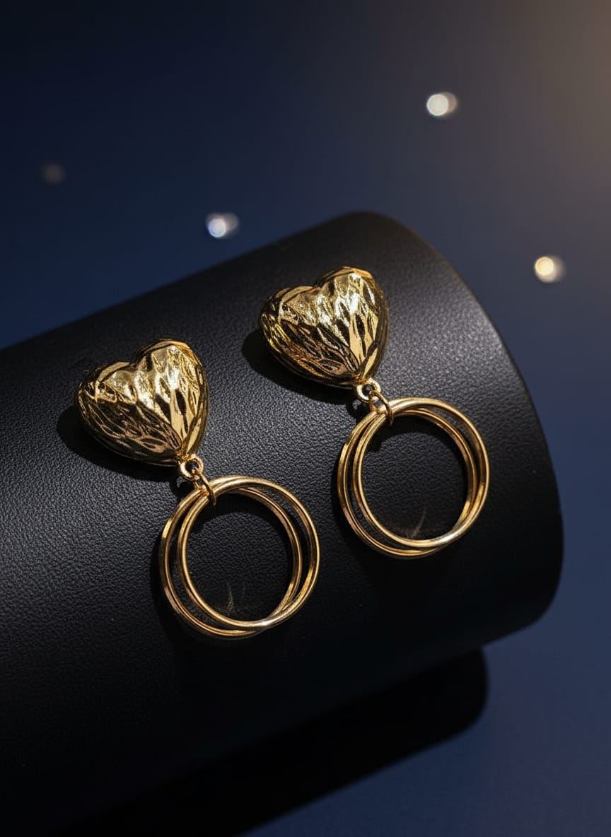 Golden Heart Loop Metal Earrings