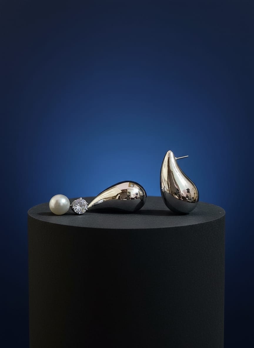 Silver Drop Pearl Earrings