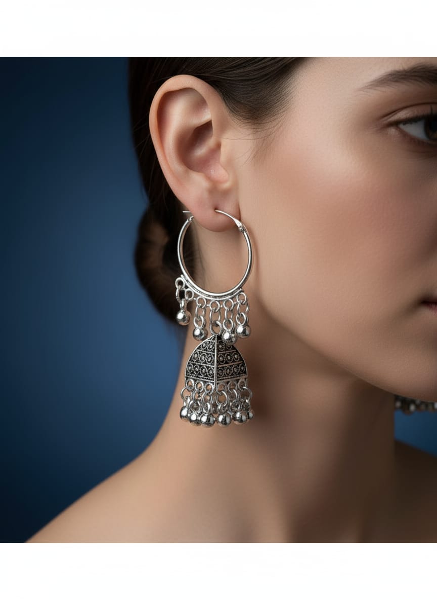Aarvi Antique Silver Jhumka Earring