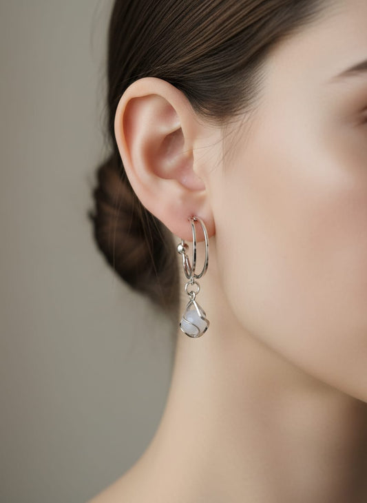 Korean Silver Pearl Drop Hoops