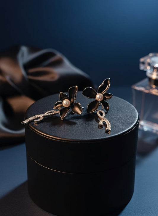 Midnight Bloom Pearl Korean style Earring