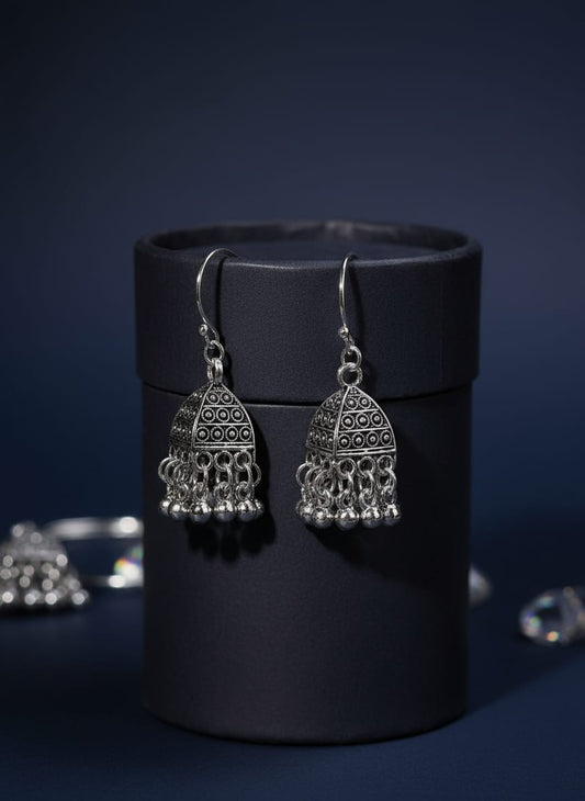 Aarvi Antique Silver Jhumka Earring