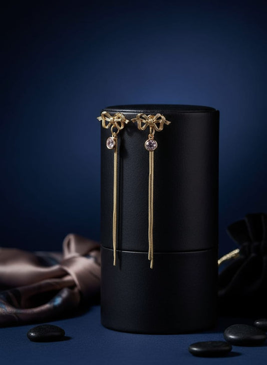 Korean Bow Tassel Drop Earring