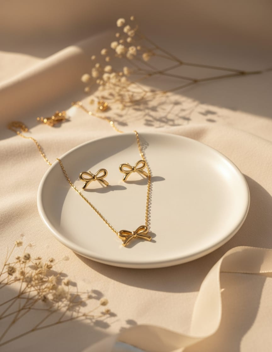 Adeline Dainty Bow Set - Anti-Tarnish