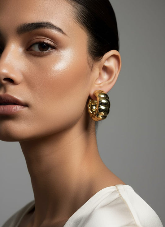 Textured Gold Dome Hoop Earring