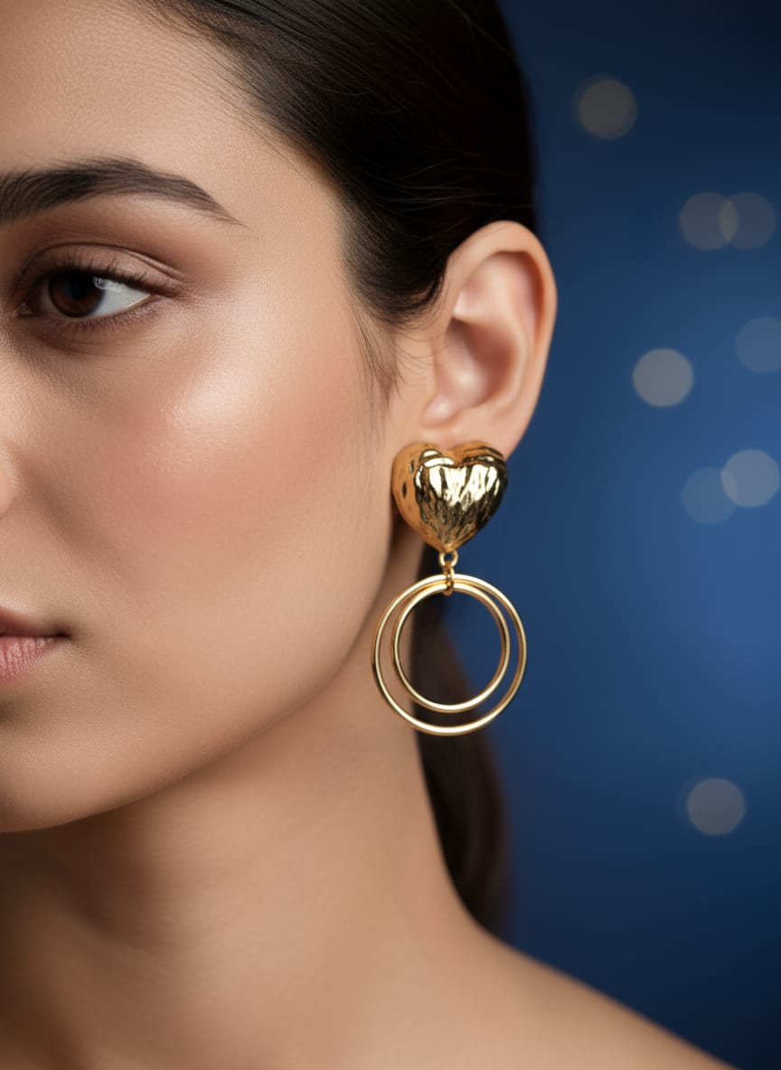 Golden Heart Loop Metal Earrings