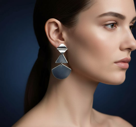 Korean Geometric Metal Drop Earring