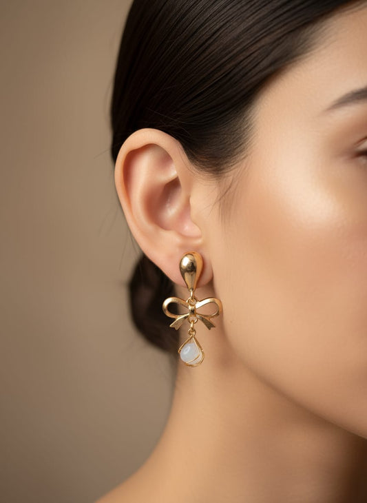 Korean Bow Drop Earring