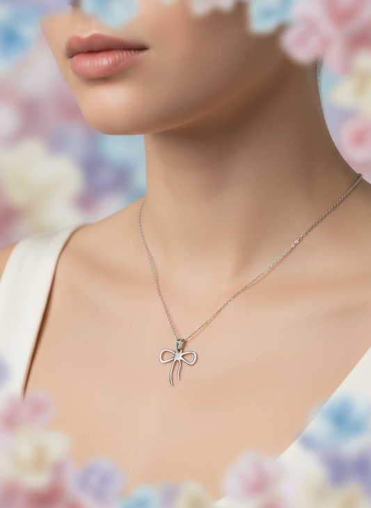Silver Ribbon Bow Pendant